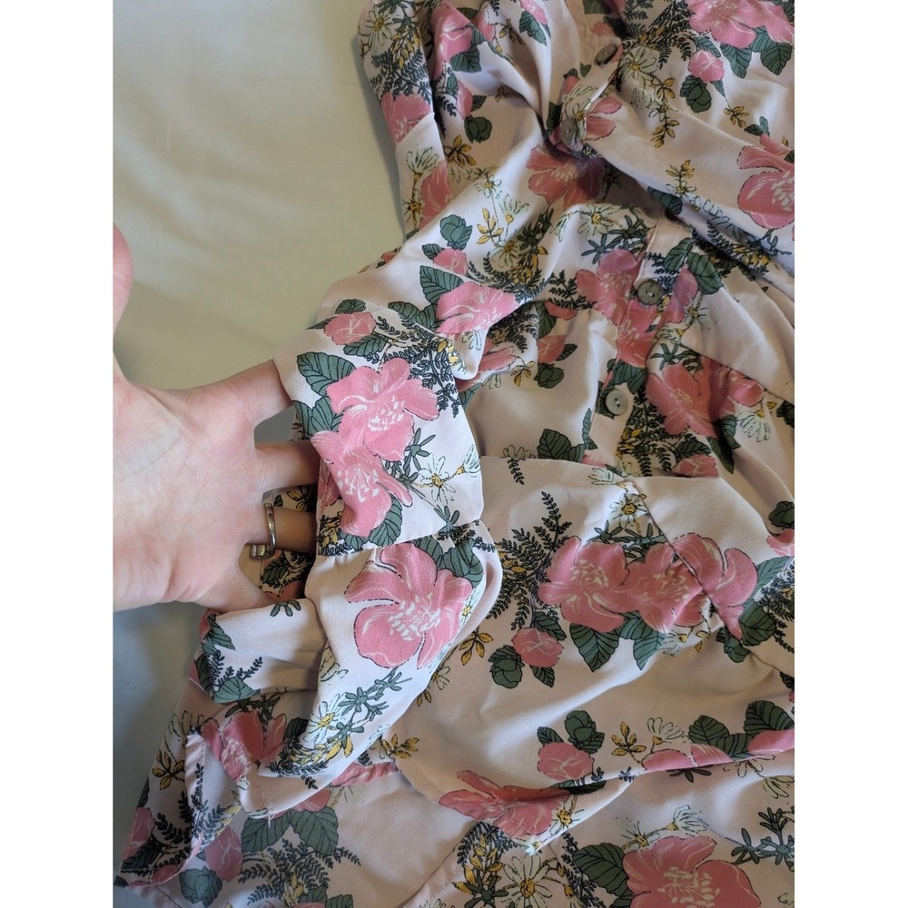Lily Rose‎ Romper Juniors Medium Pink Floral V Neck Tiered Short Sleeve Feminine - Picture 9 of 9